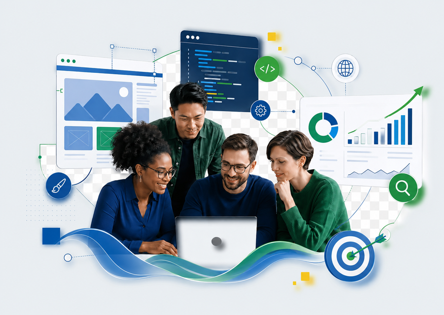 Conceptual illustration representing experience across design, development, and conversion strategy.