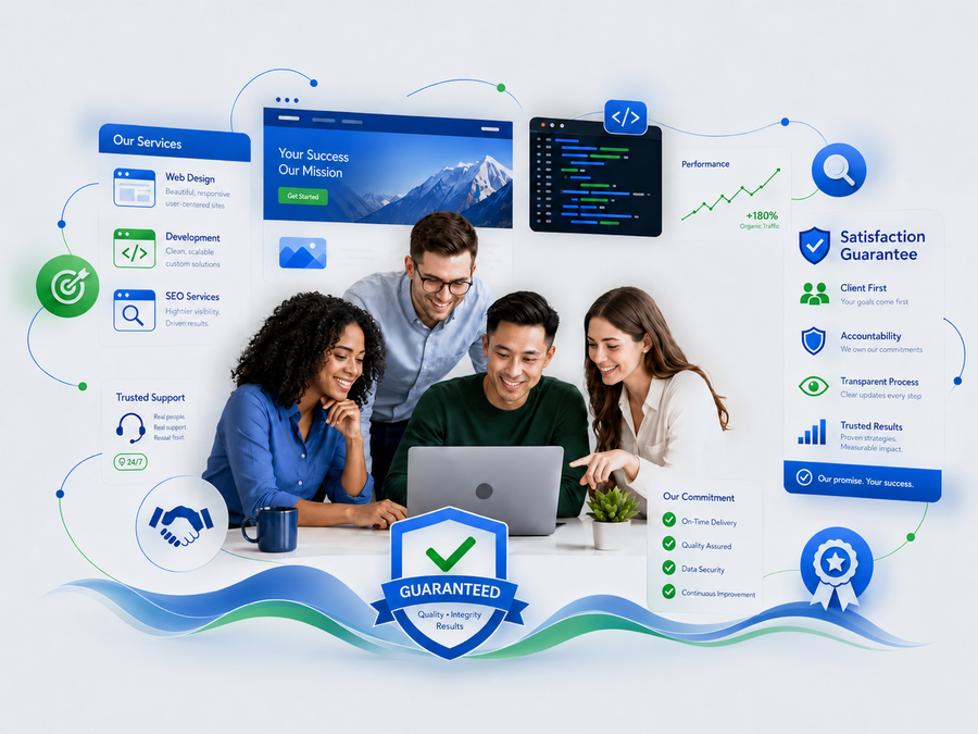 Conceptual service guarantee illustration showing confidence and clear expectations.